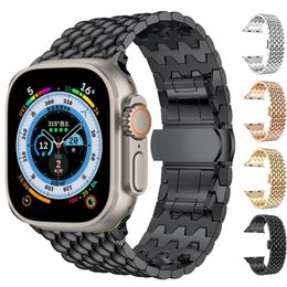 Stainless Steel Metal Strap for Apple Watch Ultra 49mm 8 7 6 5 4 3 SE 45mm 41mm 42mm 44mm 40mm Dragon Pattern Bracelet Wristband