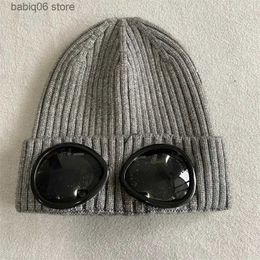 Beanie/Skull Caps Winter Hat Two GOGGLE Beanie Caps Men Women Designer Wool Knitted Glasses Cap Outdoor Sports Hats Uniesex Beanies T230913