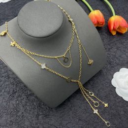 Classics Designer tassels bilayer Chain Micro inlays Four Leaf Clover Pendant Charm Gold Love V letter Choker Necklace Women luxury Neck Chain Jewellery Gift HLVN2 --24