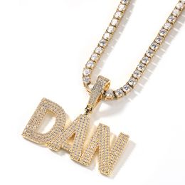 Hip Hop A-Z Letters Pendant Necklace 3 Rows AAA Zircon Gold Silver Jewellery Gift