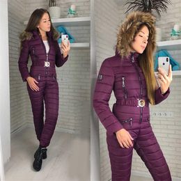 Skiing Suits One Piece Ski Jumpsuit Waterproof Snowboard Winter Overalls for Women Hooded Ski Suit Women's Sport Snowsuit Fem220n