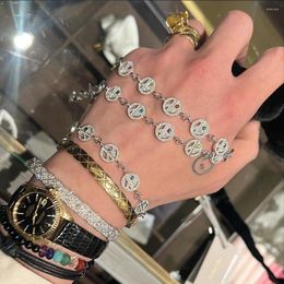 Link Bracelets G-Dragon Diamond Bracelet Necklace 2pieces Niche Design Trend Fashion Korean Style Titanium Steel Chain Unisex Oranment