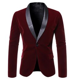 2020 New Men Wine red velvet suede Business Casual Dress Slim Blazer Jacket Homme Fashion Stage Party Formal Suit coat Outwear211x