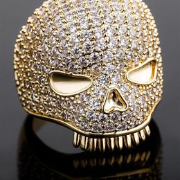 Iced Out Skull Ring Mens Silver Gold Ring High Quality Full Diamond Hip Hop Rings Jewelry328w