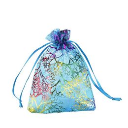 100 PCS lot Blue coral Organza Favour Drawstring Bags 4SIZES Wedding Jewellery Packaging Pouches Nice Gift Bags FACTORY199O