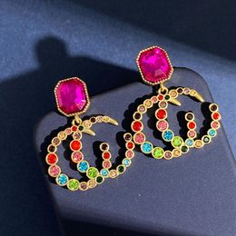 womens luxury retro vintage letters stud earrings brand designer Colourful bling diamond crystal dangle earring ear rings earings p319V