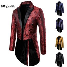 Men's Suits & Blazers Charm Mens Tailcoat Long Jacket Goth Steampunk Fit Suit Cardigan Coat Cosplay Praty Single Breasted Swa3213