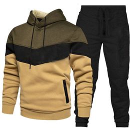 Spring and Autumn Men's Sports Set 2023 New Color Block Pullover Hoodie Pants Two Piece Setsizem3xl1234