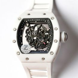 Men's watch ceramic case mechanical automatic butterfly buckle rubber multicolor strap hollow movement RICRO182Y