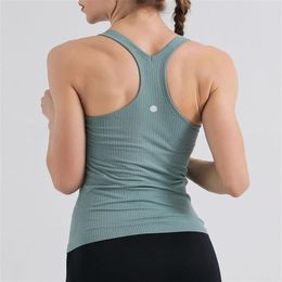 LL Gym Yoga Bra Backless Crop Top Women Crew Neck With Gym Off Shoulder Sexy Tank Tops Fitness Cami Casual Summer244V