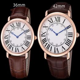 Fashion Men's Ladies Watch 42mm 36mm 316 Stainless Steel Case Leather Strap Quartz Movement high quality Classic Wristwatches249t