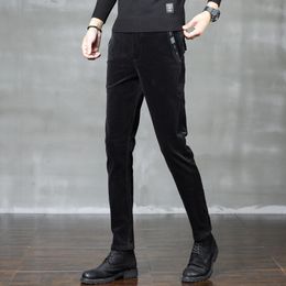 Soft Casual Trousers Mens Special Back Pocket Covered Corduroy Trendy Mens Stretch Slim Casual Pants Fall Mens Clothing