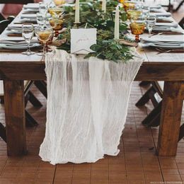 RU075C Wedding Party baby shower decoration cotton gold blush pink dark green beige blue cheesecloth gauze table runner 220513264U