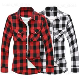 Men's Casual Shirts New Fall Men's Long Sleeved Plaid Shirt with Two Chest Pockets Single Breasted Lapel Cotton Shirts Big Size Male Top Chemise 7XL T230910