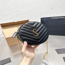 Cosmetic Bags Cases Luxury vinyle round camera bag in chevron quilted grain de poudre embossed leather crossbody designer chain sh226K