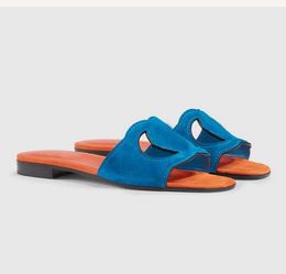 Summer Brand Women Interlocking Sandals Shoes Cut-out Slide Beach Flats Suede Leather Walking Slip On Slippers Lady Sandalias Casual Flip Flops Box