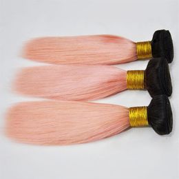 Accept Epacket 100% human 1B Pink Rose Gold Ombre Human Hair Bundles Brazilian Hair 3 Bundles Remy Hair Extensions316a