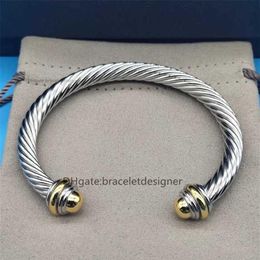 cuff bracelets 7mm Thick High Quality Women Luxury Charm Bracelet 18k Gold Plated Pearl Steel Wire Rope Open ed Intermittent 251t