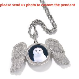 Hip hop gold chain water drop DIY custom photo angel wing round pendant necklace men light luxury niche copper diamond picture frame couple pendant 24inch 1832