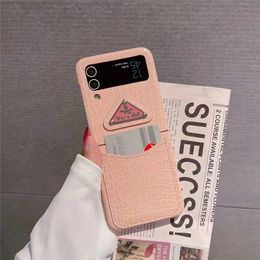 Top Grade Triangle Phone Case for Samsung Z Flip 5 Z Flip3 Crocodile Leather Skin Back Shell Case Card Pocket Holder Cover Z Flip 4 Flip 3 5G