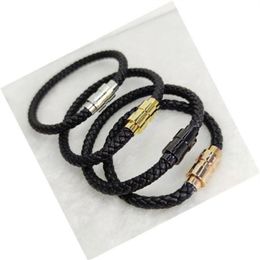 Designers Leather Bracelets Woven Antique Mens black Charm Bracelets Pulseira Masculina Magnet Man bangles fashion Jewelry340S259c