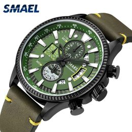 SMAEL Men's Watch Double hollow windows Top Brand Luxury Watch Men Luminous mode Watches Leather relogio masculino 9097 nice 279o