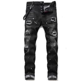 Men's Pants Mens Jeans jean Hip hop pants street trend Zipper chain decoration ripped Stretch Black Fashion Slim Fit Washed M276j