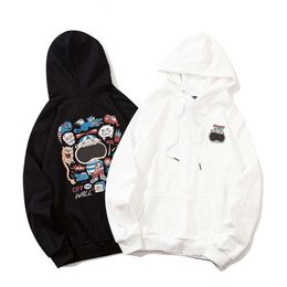 2023 Vams Autumn and Winter Fashion Card Back Cartoon Graffiti Print Male and Female Couple Hooded Plush Thickened Sweater