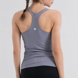 LL Gym Yoga Bra Backless Crop Top Women Crew Neck With Gym Off Shoulder Sexy Tank Tops Fitness Cami Casual Summer205i
