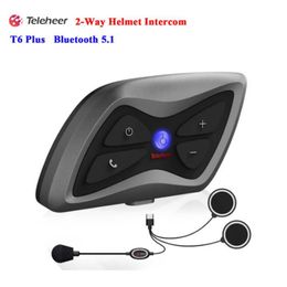 1Pcs Set Teleheer Intercom T6 Plus Bluetooth Headset Motorcycle Helmet 1500M Intercomunicador Moto Real-time For 2 Riders Waterpro242F