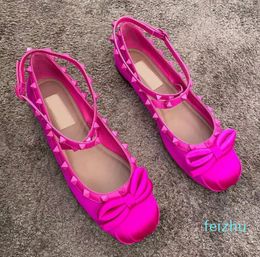 Woman Pink nail Ankle Strap Square Head Ballet Flats Loafers Casual Shoes Designer Shoes Wedding Party Luxury with box Dust bag