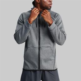 LU115 Men New Yoga Zipper Hooded Jacket Casual Long Sleeve Outdoor Jogger Outfit Fitness Sports Double-Sided Brushed Fabric Materi 777