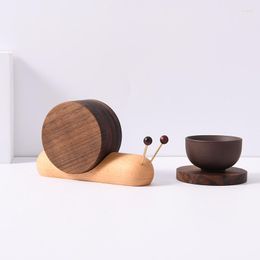 Table Mats Natural Wood Set Wooden Snail Round Placemat With Magnet Home Desk Ornament Tea Cup Mug Solid Pads