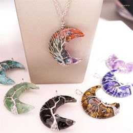 Choker 2023 Natural Crushed Stone Crystal Resin Moon Pendant Handmade Twisted Fortune Tree Colorful Necklace For Men And Women