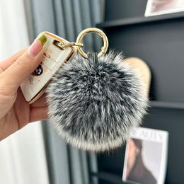 Keychains MPPM 11cm Fluffy Real Fur Pompoms Keychain For Women Luxury Pompom Keyring Accessories Bag Charm Jewelry Gifts