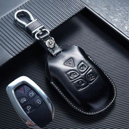 Leather Car key Fob cover for Jaguar XJ 2009 2010 2011 2012 XJL Key Case Holder Keyless Entry Accessoriess274d