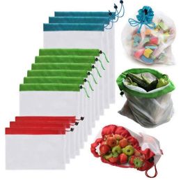 Reusable Drawstring Mesh Grocery Bag Eco-friendly Produce Fruit Vegetable Shopping Bag Home Travel Storage Mesh Bags