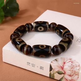 Strand Natural Agate Three-Eye Tibet Beads Bracelet