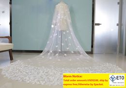 Long Ivory White Bridal Veils 3D Floral Butterfly Lace Two Layers Luxury Cathedral Length 3M Brides Wedding Veil With Comb ZZ