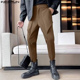 Men's Pants INCERUN Men Casual Solid Color Button Joggers Pockets Korean Style Irregular Trousers 2023 Streetwear Leisure