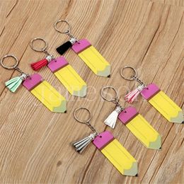 Personalized Pencil Keychain Favor DIY Blank Acrylic Keyring with Tassel Creative Backpack Hanging Pendant de204