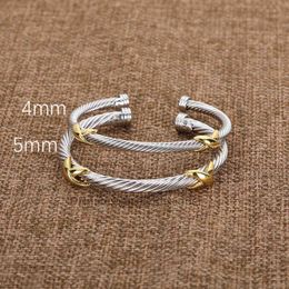 New model Designer Fashion Jewellery Twisted X Bracelet Gold Charm Sliver 925 Sterling Silver Bracelets Braided Cross Bangle Diamond Zircon Luxury Birthday Gift for