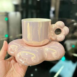 Potes de café flor pétala cerâmica canecas copo nórdico com pires bandeja de chá de leite presentes de aniversário decoração de mesa