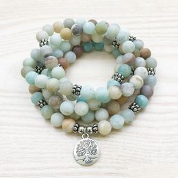 Beaded Sn1144 Matte 8Mm Am-Azonite 108 Mala Bracelet Or Necklace Tree Of Life High Quality Yoga Jewelry Drop Delivery Bracele Dhgarden Dhael