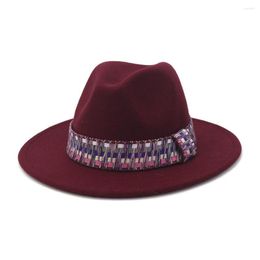 Berets Sell Fashion Woolen Felt Jazz Panama Fedora Hat With Flat Wide Brim Unisex Cotton Solid Women Men Caps