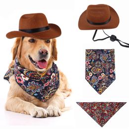 Dog Apparel Pet Western Cowboy Hat Cat Halloween Triangle Scarf Universal Funny Retro Po Prop Accessories Doll Decoration 230911