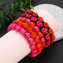 Strand Rock Fashion Men's Natural Stone Skull Beaded Bracelet Punk Terror Ghost Jewellery Pulseira