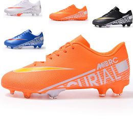 Low Top Football Boots Youth AG Long Nail Soccer Shoes Womens Mens Turf TF Training Shoes Black White Blue Orange