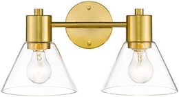 Goldene Badezimmer-Waschtischleuchten, 2-flammige Badezimmerleuchten mit weißem Glasschirm, -100