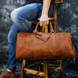Duffel Bags MAHEU Fashion Leather Travel Bag Handbag Weekender Duffle Crazy Horse Male Unique Design Laptop